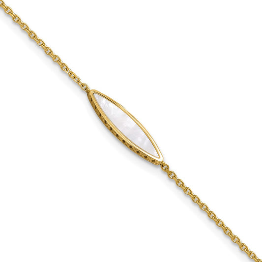 14K Yellow Gold Polished Mother Of Pearl 1In Ext. Bracelet
