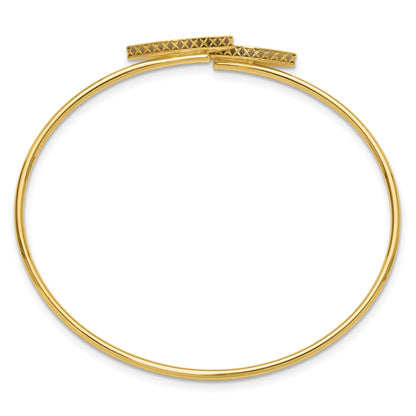 14K Yellow Gold Polished Mother Of Pearl Bypass Flexible Bangle