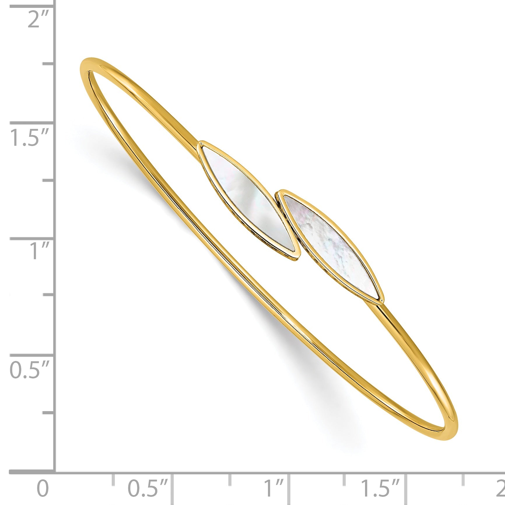 14K Yellow Gold Polished Mother Of Pearl Bypass Flexible Bangle