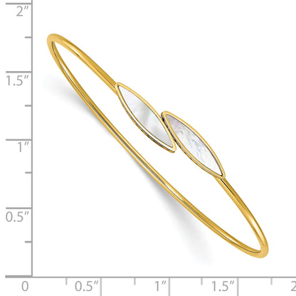 14K Yellow Gold Polished Mother Of Pearl Bypass Flexible Bangle