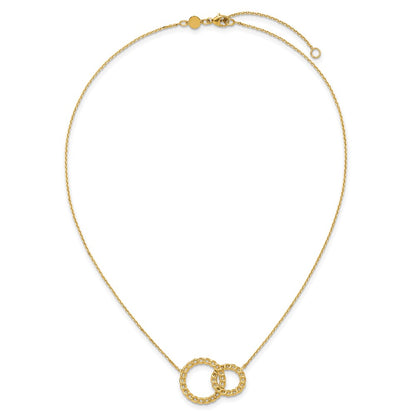 14K Yellow Gold Polished/Diamond Cut 2 Circles 2In Ext. Necklace