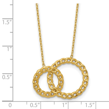 14K Yellow Gold Polished/Diamond Cut 2 Circles 2In Ext. Necklace