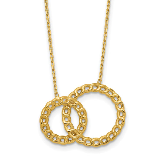 14K Yellow Gold Polished/Diamond Cut 2 Circles 2In Ext. Necklace