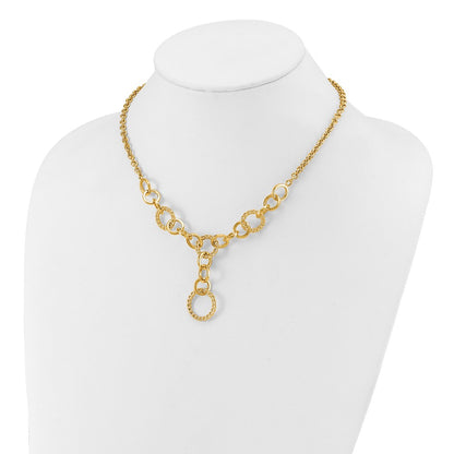 14K Yellow Gold Polished Circles Y Drop 1In Ext. Necklace