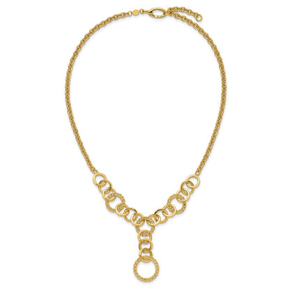 14K Yellow Gold Polished Circles Y Drop 1In Ext. Necklace