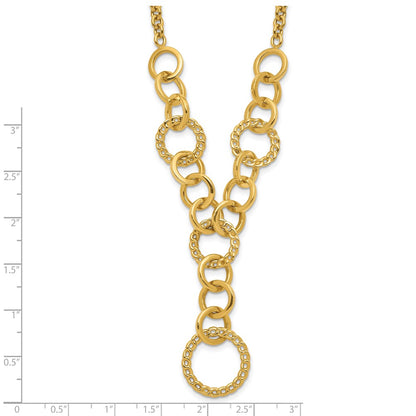 14K Yellow Gold Polished Circles Y Drop 1In Ext. Necklace