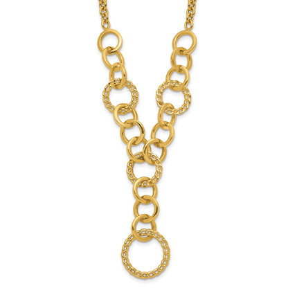 14K Yellow Gold Polished Circles Y Drop 1In Ext. Necklace