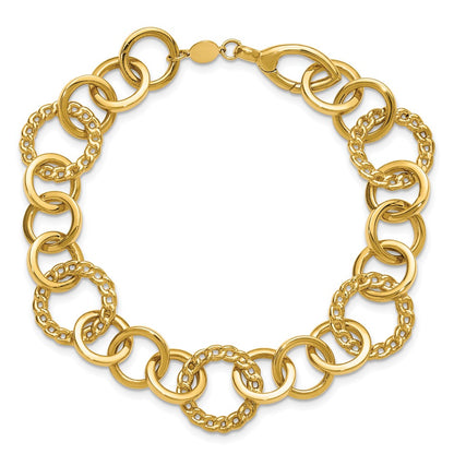 14K Yellow Gold Polished Fancy Circle Link Bracelet