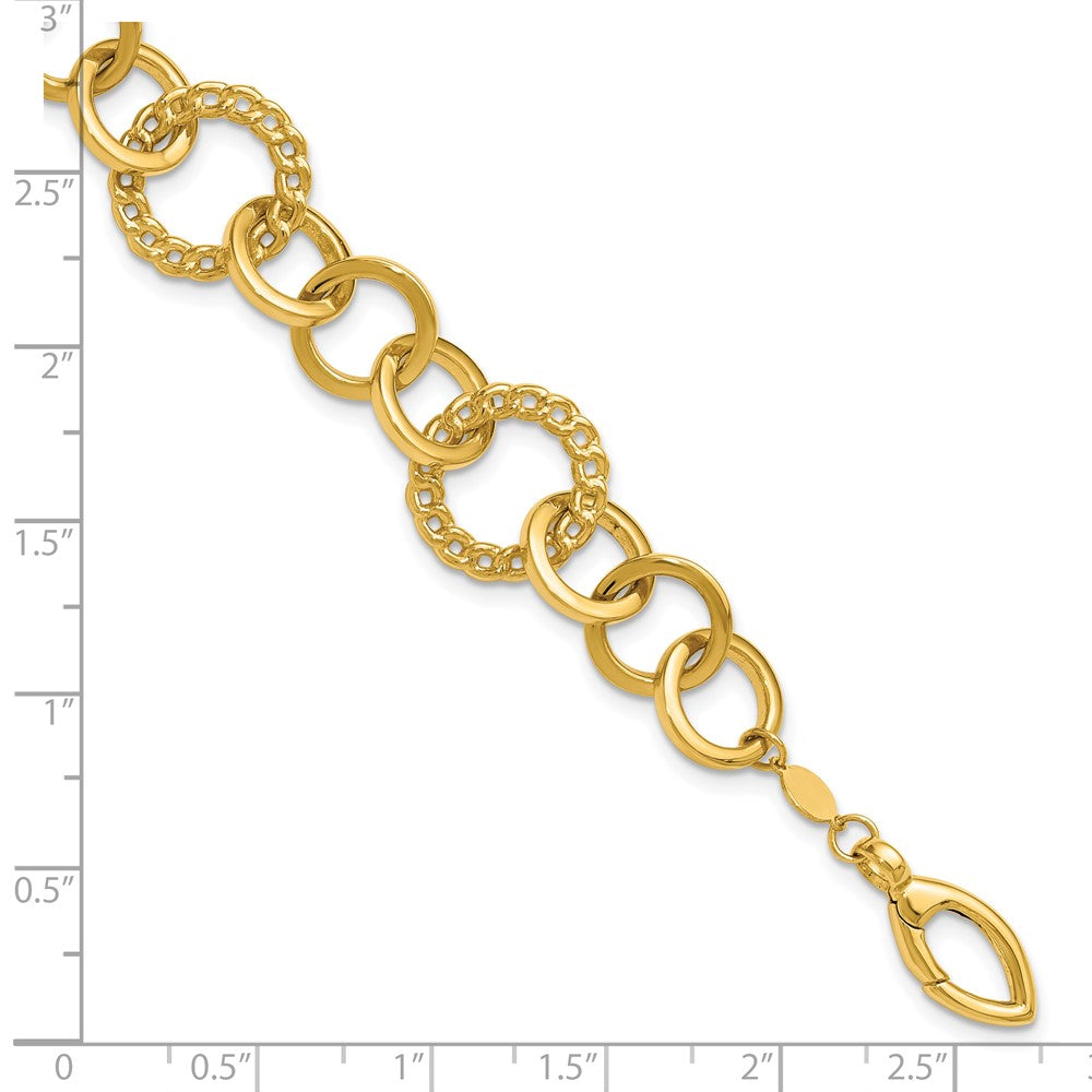 14K Yellow Gold Polished Fancy Circle Link Bracelet