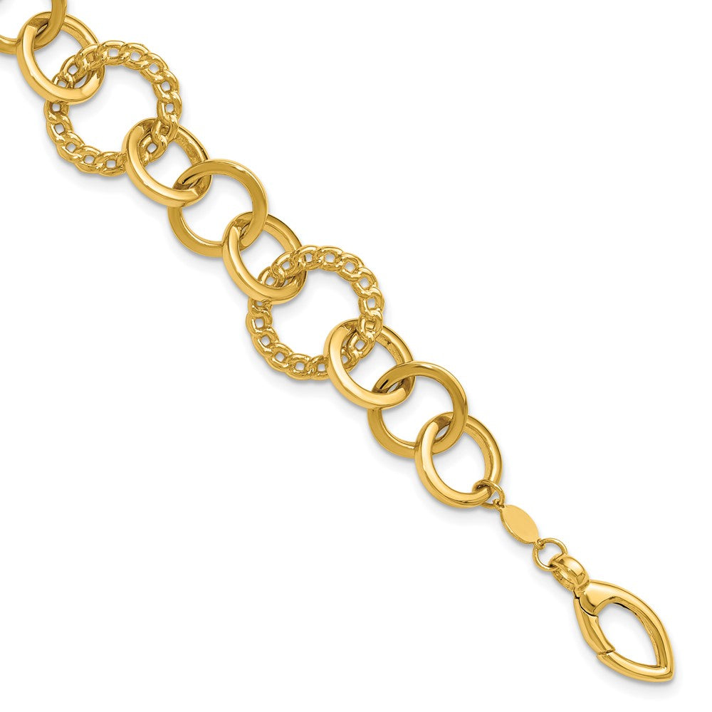 14K Yellow Gold Polished Fancy Circle Link Bracelet