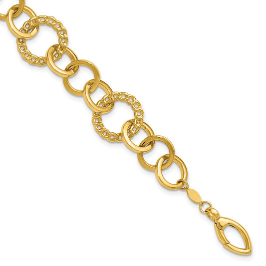 14K Yellow Gold Polished Fancy Circle Link Bracelet