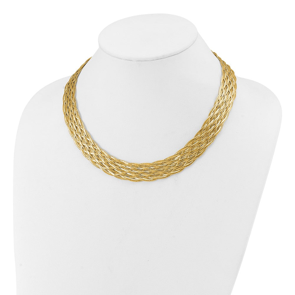 14K Yellow Gold Polished Braided Mesh Necklace