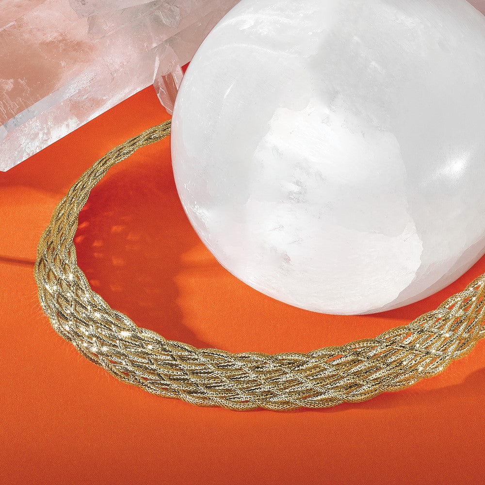 14K Yellow Gold Polished Braided Mesh Necklace