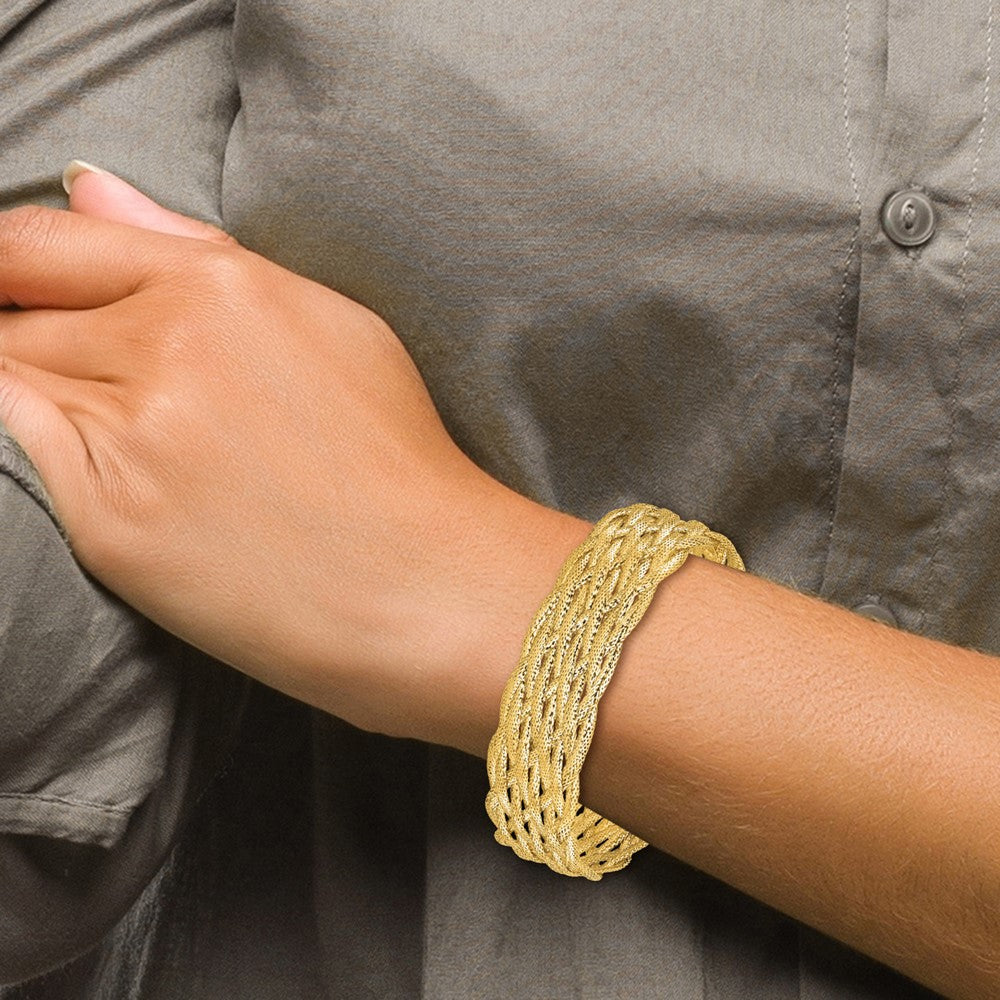 14K Yellow Gold Polished Braided Mesh Bracelet
