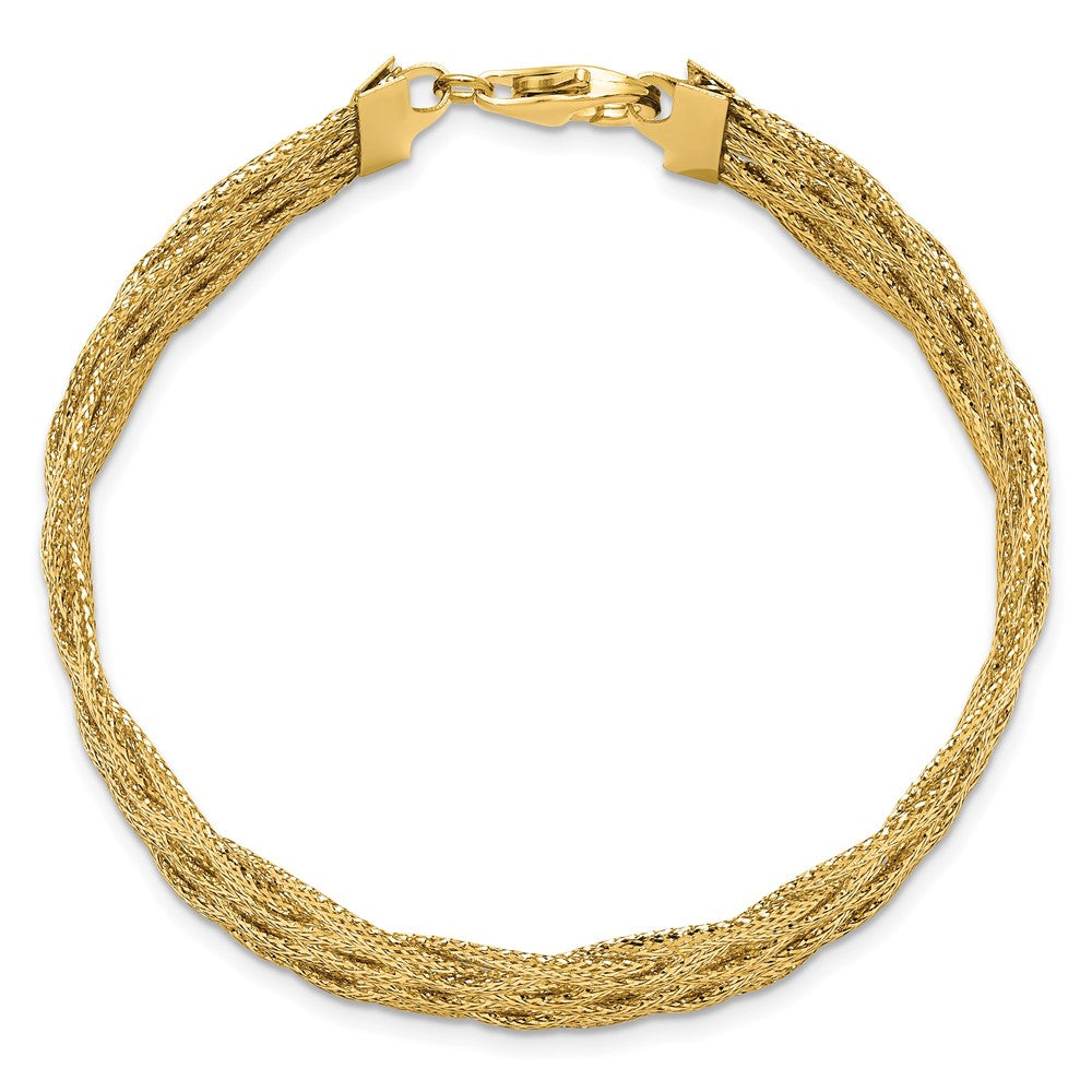 14K Yellow Gold Polished Braided Mesh Bracelet
