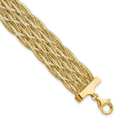 14K Yellow Gold Polished Braided Mesh Bracelet