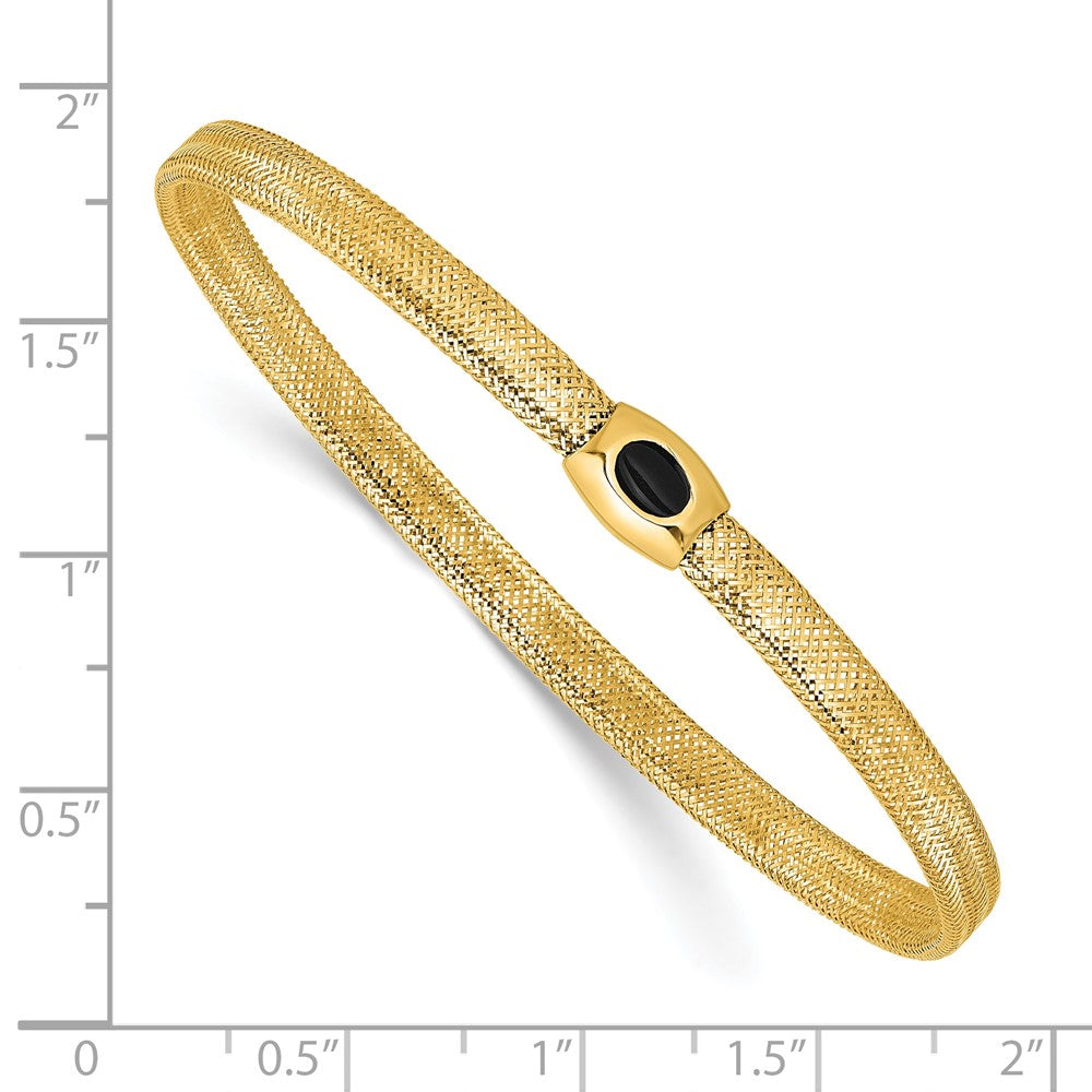 14K Yellow Gold Polished Onyx Mesh Slip On Stretch Bracelet