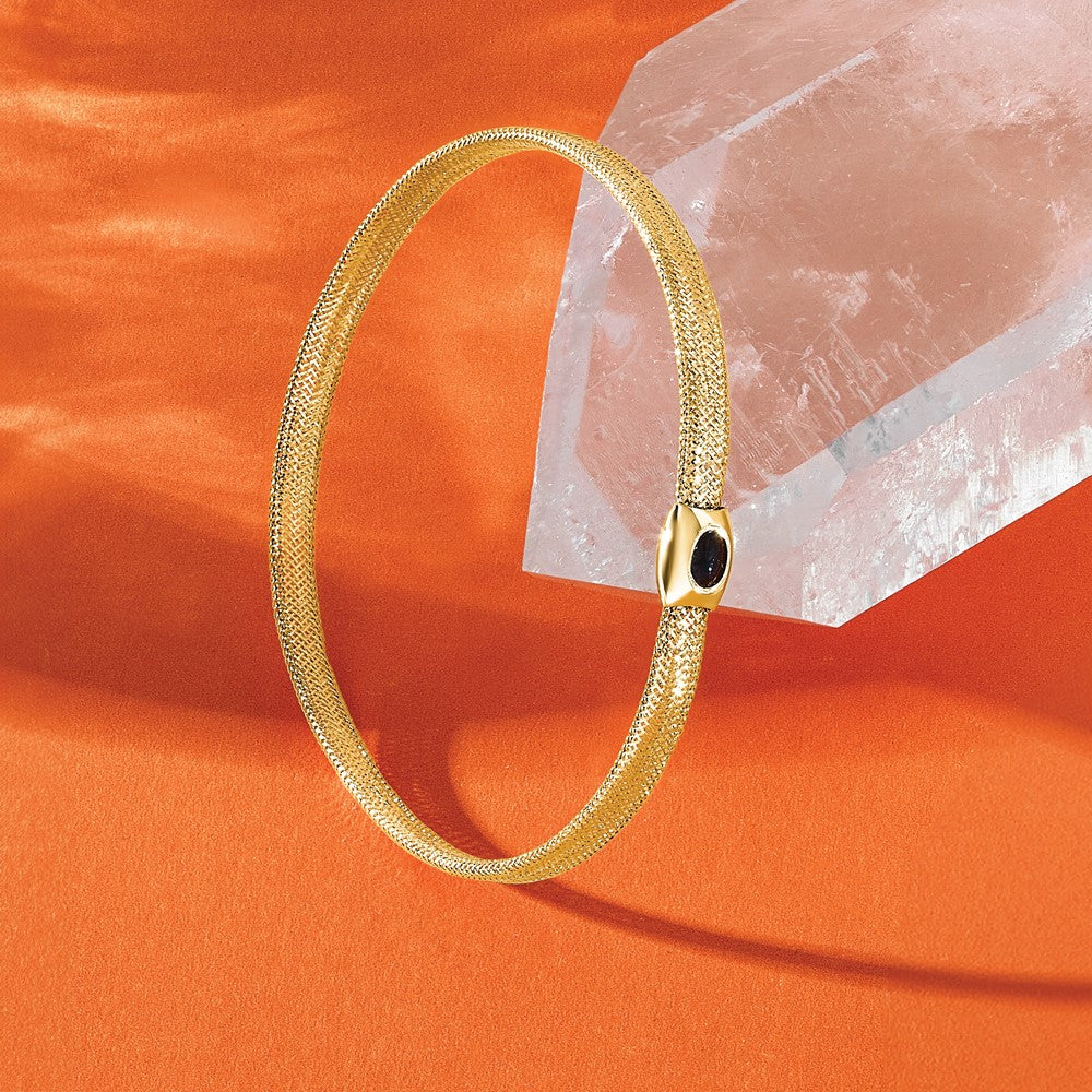 14K Yellow Gold Polished Onyx Mesh Slip On Stretch Bracelet