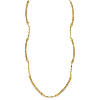 14K Yellow Gold Polished Textured And Dia Cut Beaded Bars Necklace
