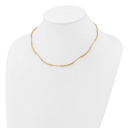 14K Yellow Gold Polished Textured And Dia Cut Beaded Bars Necklace