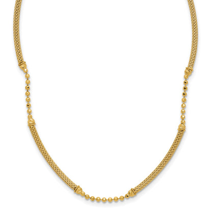14K Yellow Gold Polished Textured And Dia Cut Beaded Bars Necklace