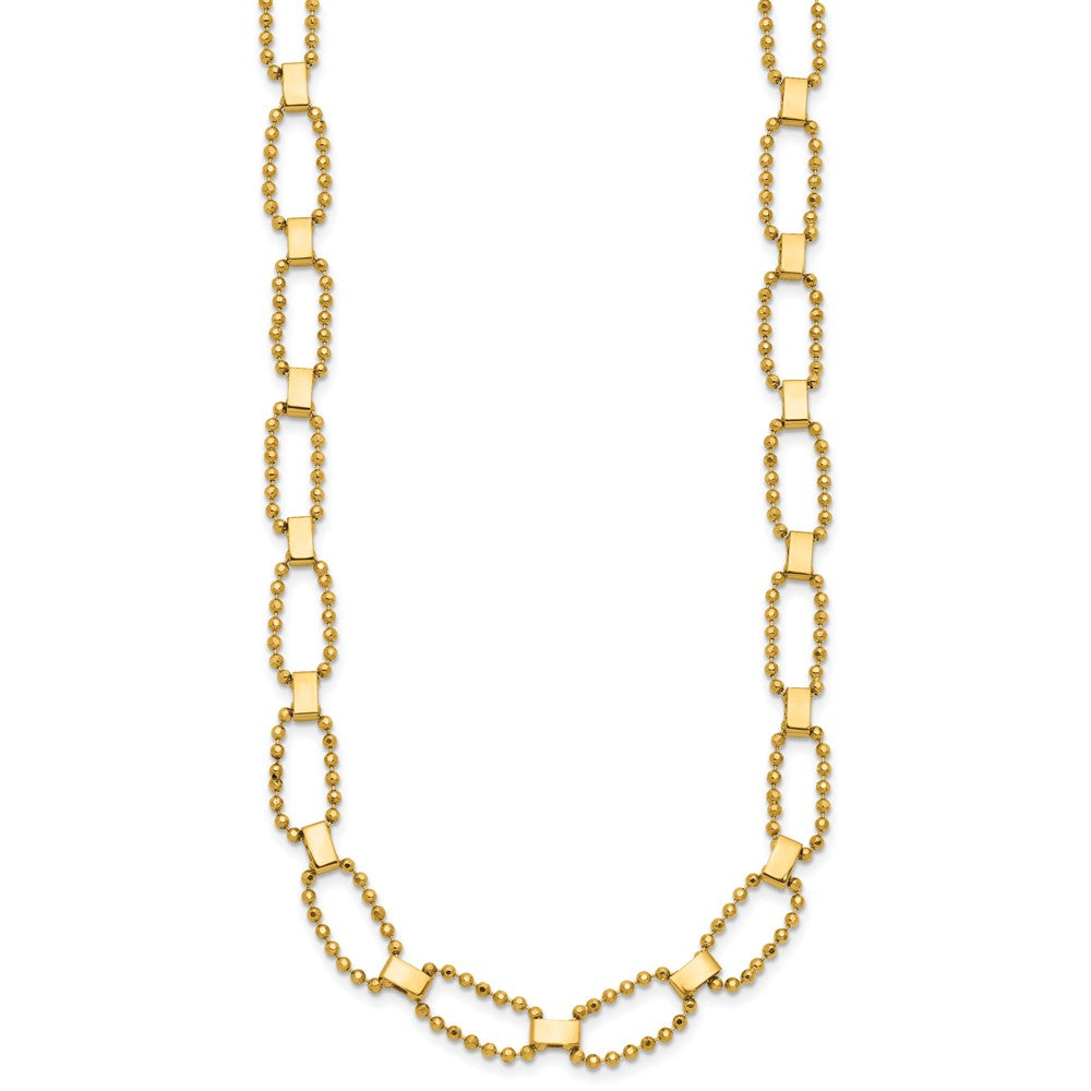 14K Yellow Gold Polished / Dia Cut Fancy Beaded Link W/ 2In Ext. Necklace