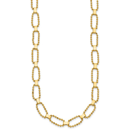 14K Yellow Gold Polished / Dia Cut Fancy Beaded Link W/ 2In Ext. Necklace