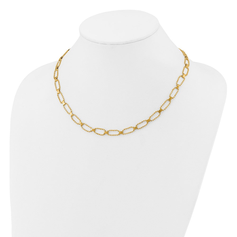 14K Yellow Gold Polished / Dia Cut Fancy Beaded Link W/ 2In Ext. Necklace