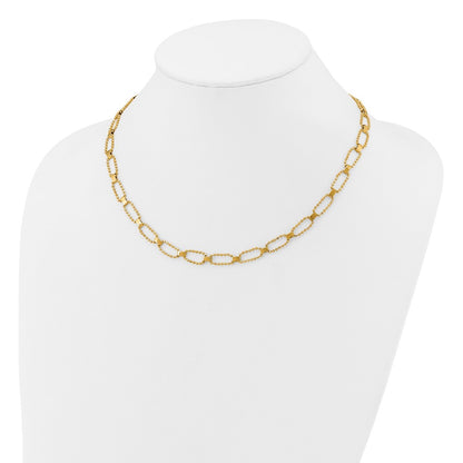 14K Yellow Gold Polished / Dia Cut Fancy Beaded Link W/ 2In Ext. Necklace