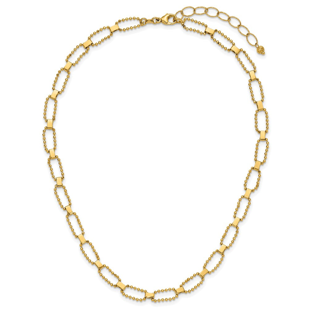 14K Yellow Gold Polished / Dia Cut Fancy Beaded Link W/ 2In Ext. Necklace