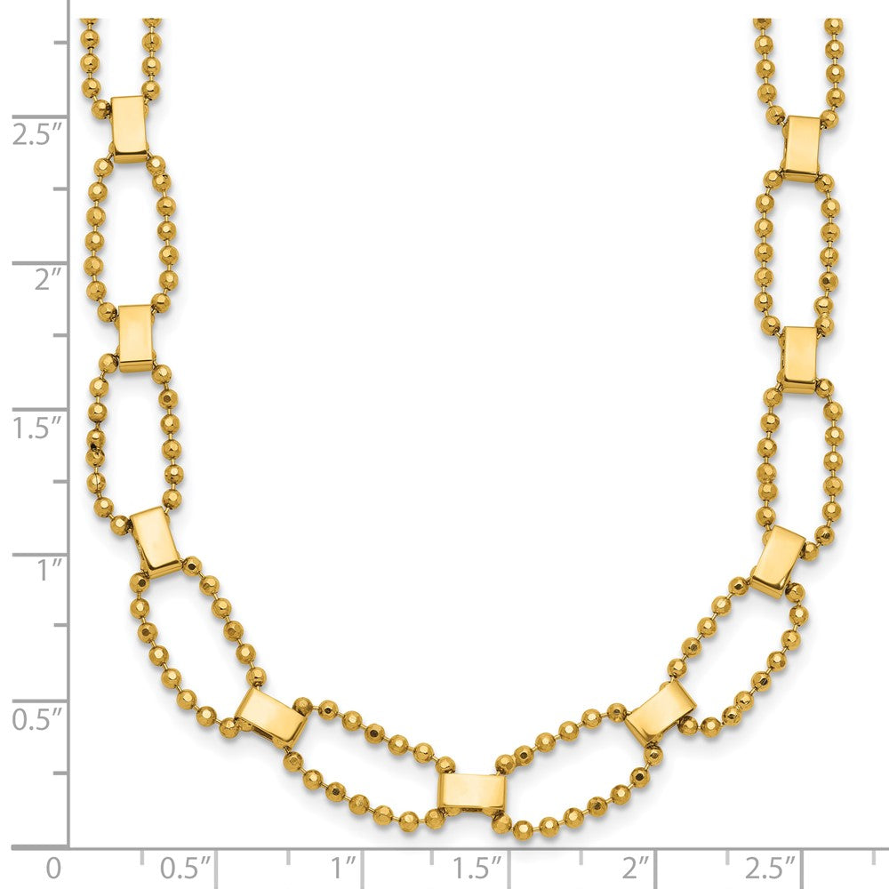 14K Yellow Gold Polished / Dia Cut Fancy Beaded Link W/ 2In Ext. Necklace