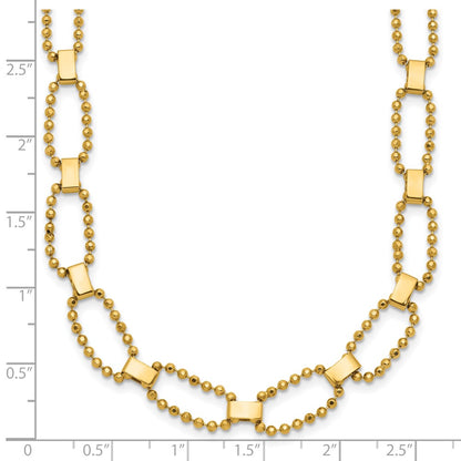 14K Yellow Gold Polished / Dia Cut Fancy Beaded Link W/ 2In Ext. Necklace