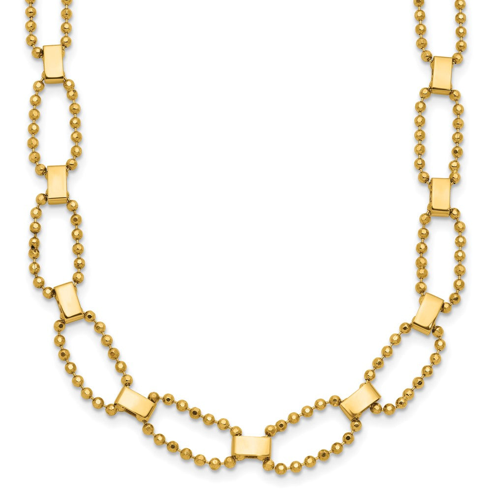 14K Yellow Gold Polished / Dia Cut Fancy Beaded Link W/ 2In Ext. Necklace