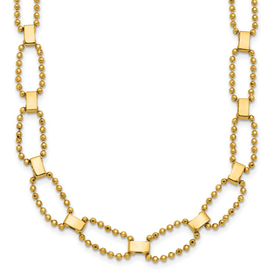 14K Yellow Gold Polished / Dia Cut Fancy Beaded Link W/ 2In Ext. Necklace
