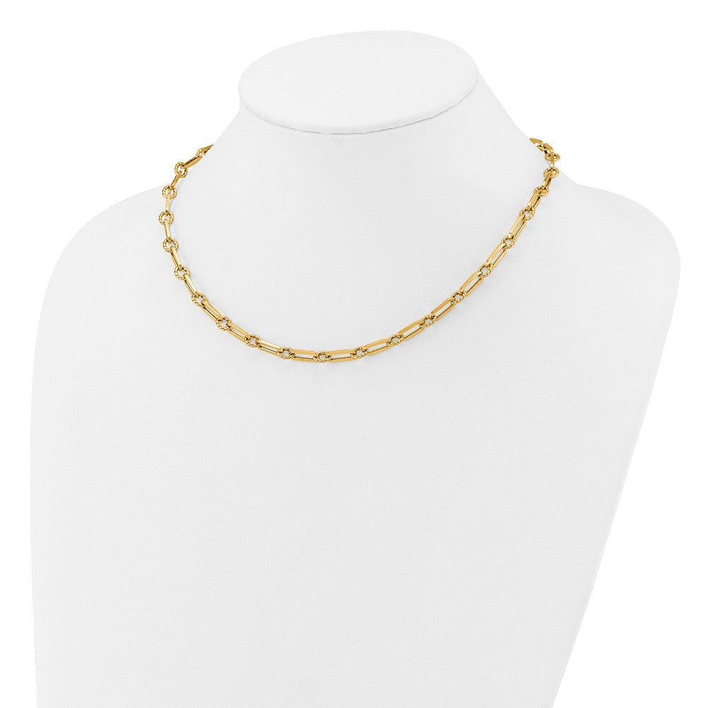 14K Yellow Gold Polished And Twisted Fancy Link Toggle Necklace
