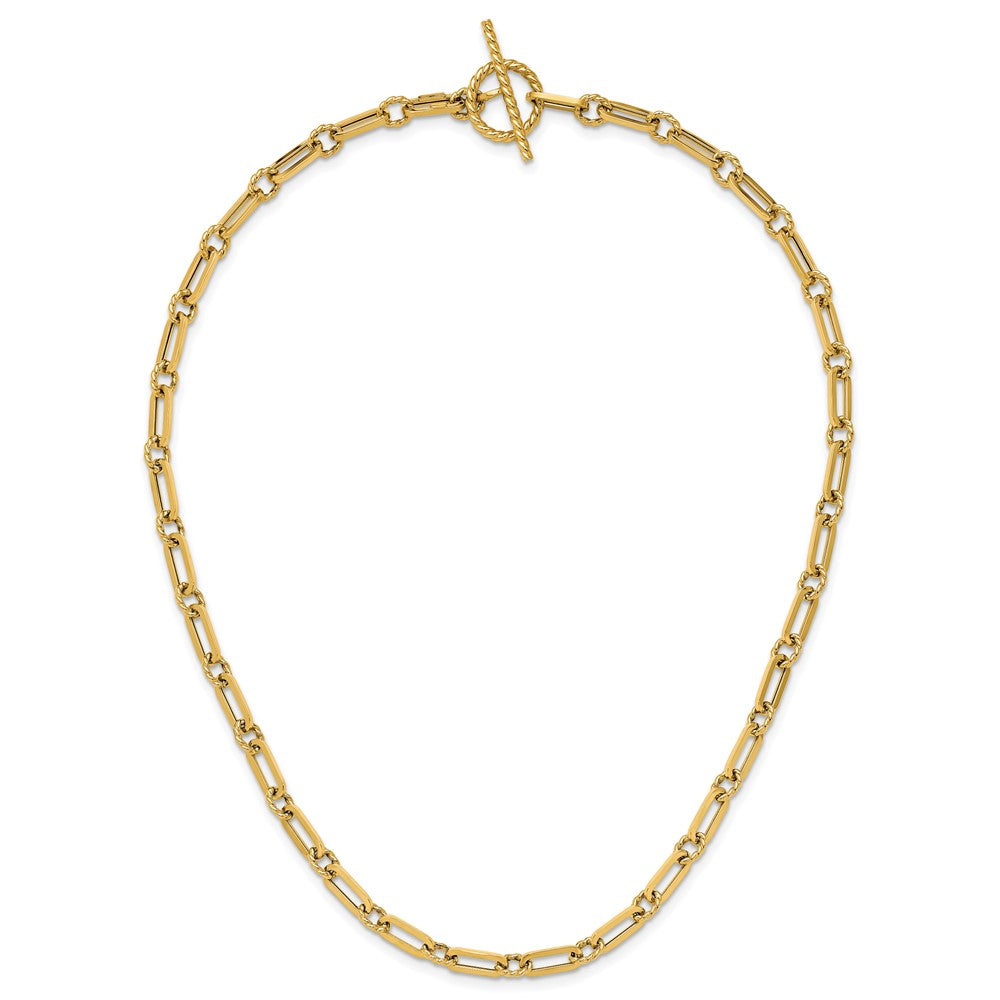 14K Yellow Gold Polished And Twisted Fancy Link Toggle Necklace