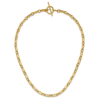 14K Yellow Gold Polished And Twisted Fancy Link Toggle Necklace