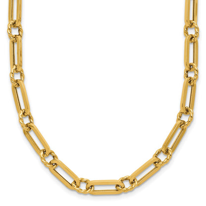 14K Yellow Gold Polished And Twisted Fancy Link Toggle Necklace