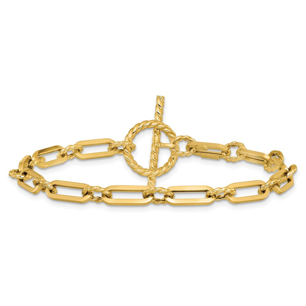 14K Yellow Gold Polished And Twisted Fancy Link Toggle Bracelet
