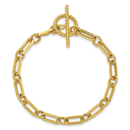 14K Yellow Gold Polished And Twisted Fancy Link Toggle Bracelet