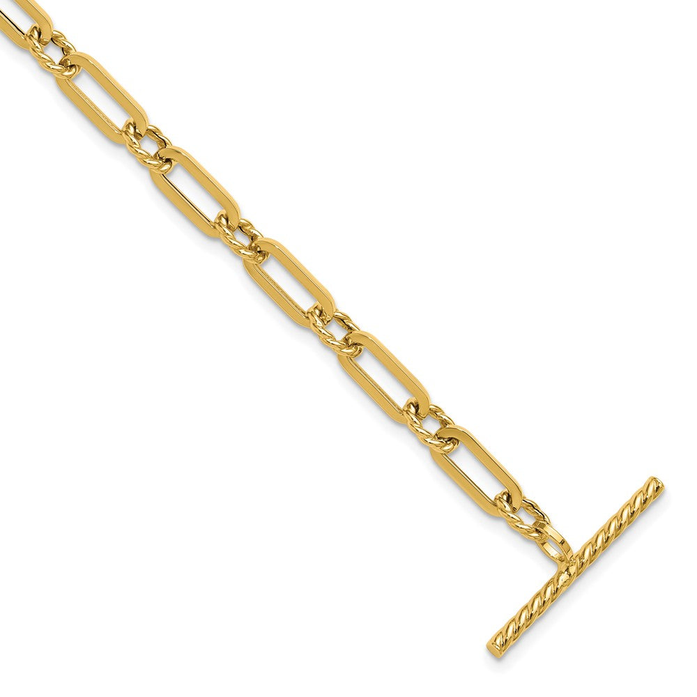 14K Yellow Gold Polished And Twisted Fancy Link Toggle Bracelet
