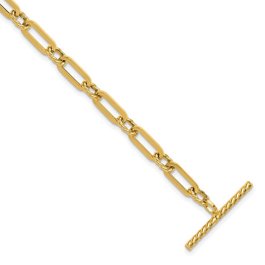 14K Yellow Gold Polished And Twisted Fancy Link Toggle Bracelet