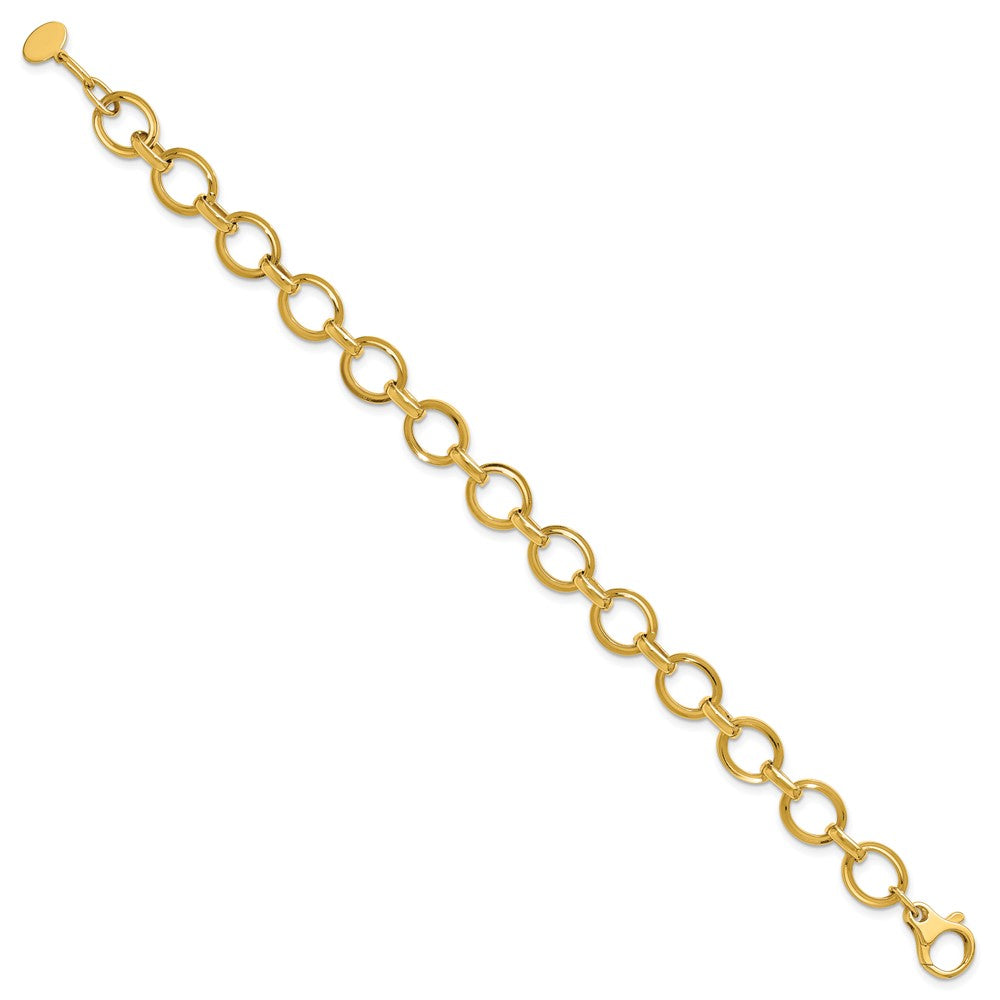 14K Yellow Gold Polished And Grooved Fancy Link Bracelet