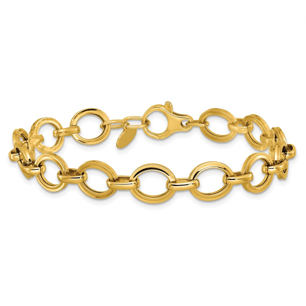 14K Yellow Gold Polished And Grooved Fancy Link Bracelet