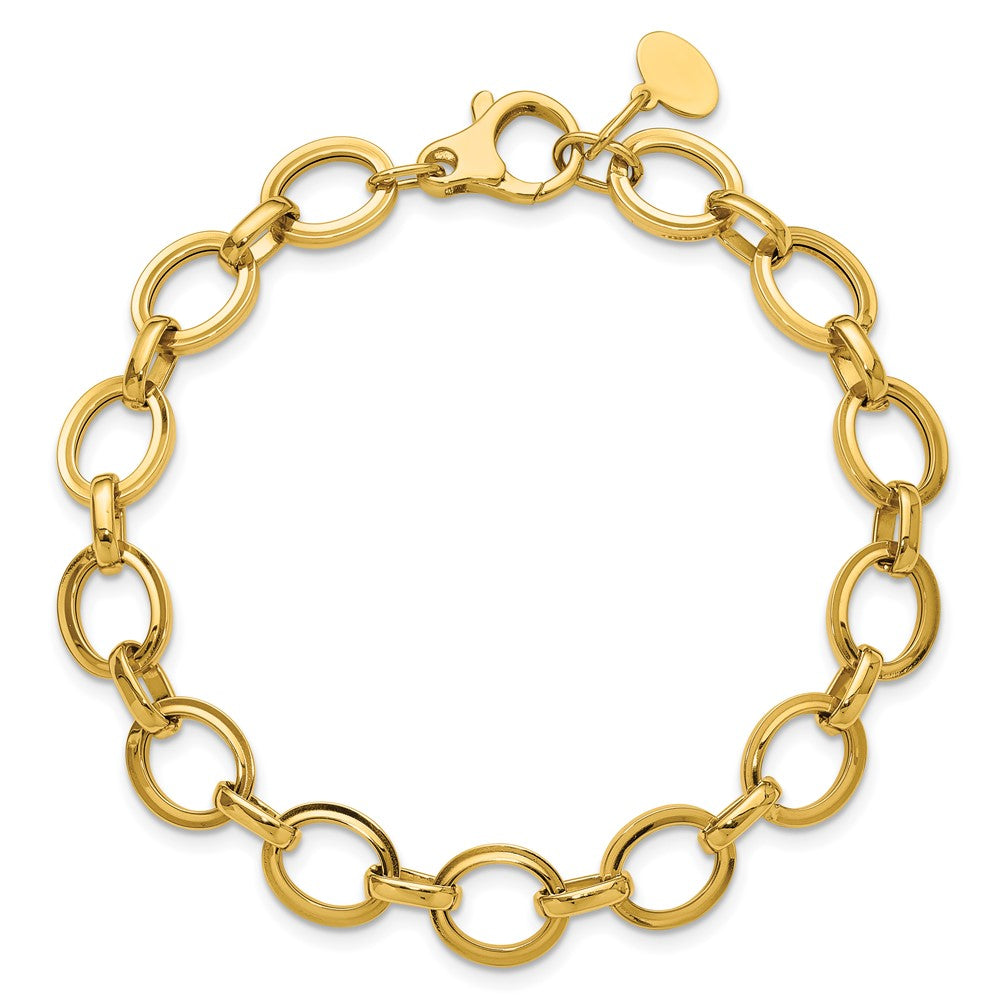 14K Yellow Gold Polished And Grooved Fancy Link Bracelet
