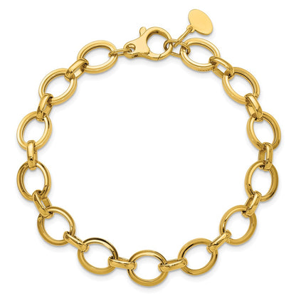 14K Yellow Gold Polished And Grooved Fancy Link Bracelet