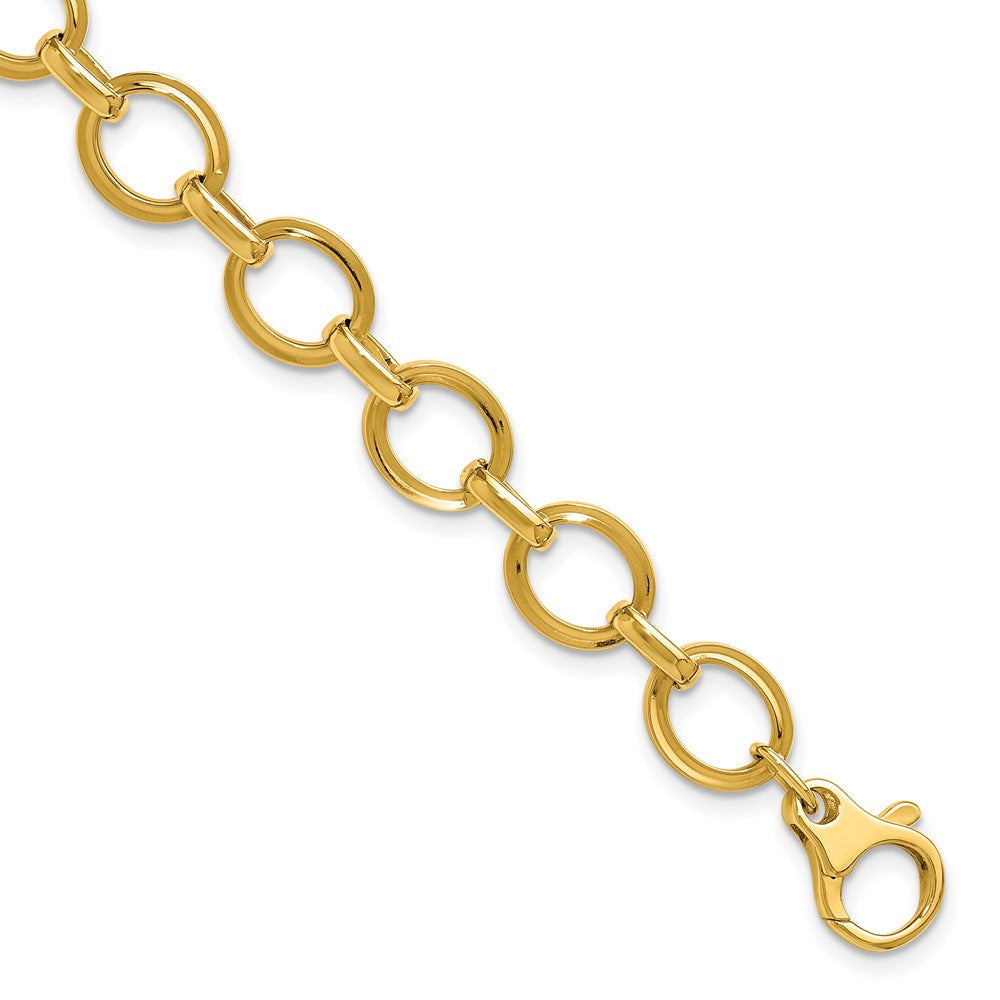 14K Yellow Gold Polished And Grooved Fancy Link Bracelet