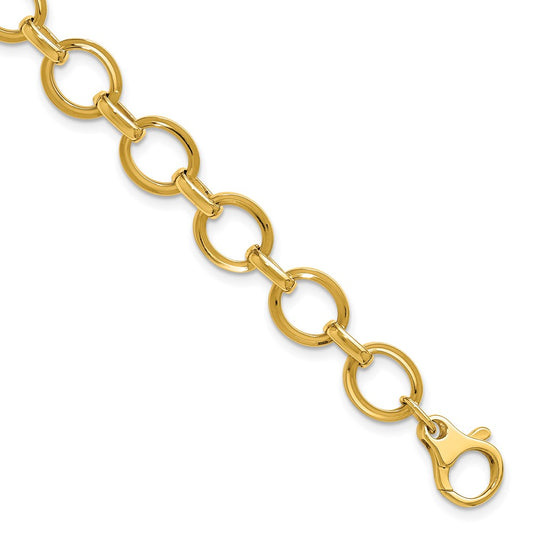 14K Yellow Gold Polished And Grooved Fancy Link Bracelet