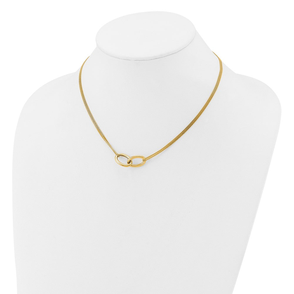 14K Yellow Gold Polished Intertwined Ovals 2 Strand 1In Ext. Necklace