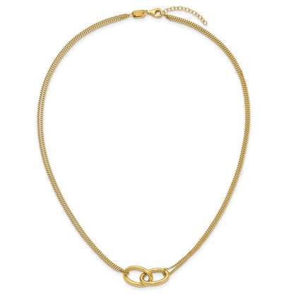 14K Yellow Gold Polished Intertwined Ovals 2 Strand 1In Ext. Necklace